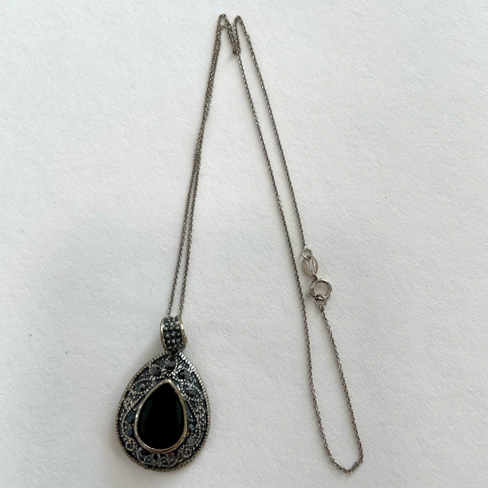 Marcasite enamel pendant on sterling chain 925 Italy whimsigoth